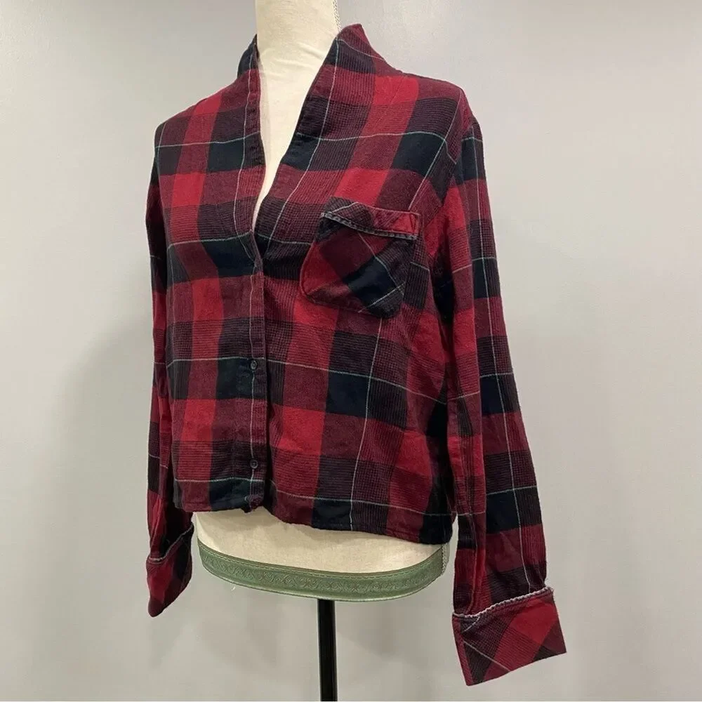 PRANA S Frosty Flake Organic Cotton Buffalo Plaid Flannel Pajama Top Winter Warm
